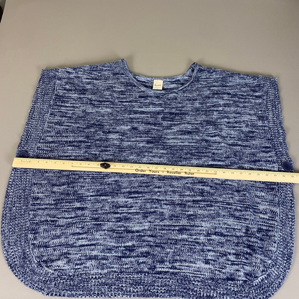 Blair Sweater Top Plus Size Women's 3X Blue Marled Knit Button Poncho Crew Neck - Picture 5 of 10